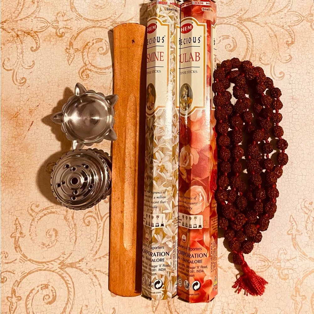 Hem Gulab and Jasmine Incense Holder Diya Rudraksha Mala